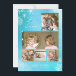 Blue Watercolor Snowflakes Let it Snow Photo Holiday Card<br><div class="desc">This photo holiday card features your photos and the words "Let it Snow" in trendy script and snowflakes against a blue watercolor background. Card has a solid blue background back side. Personalise it by replacing the placeholder text and replace the sample/placeholder photos with your own photo. For more options such...</div>
