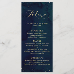 Blue Watercolor Snowy Night Winter Wedding Menu