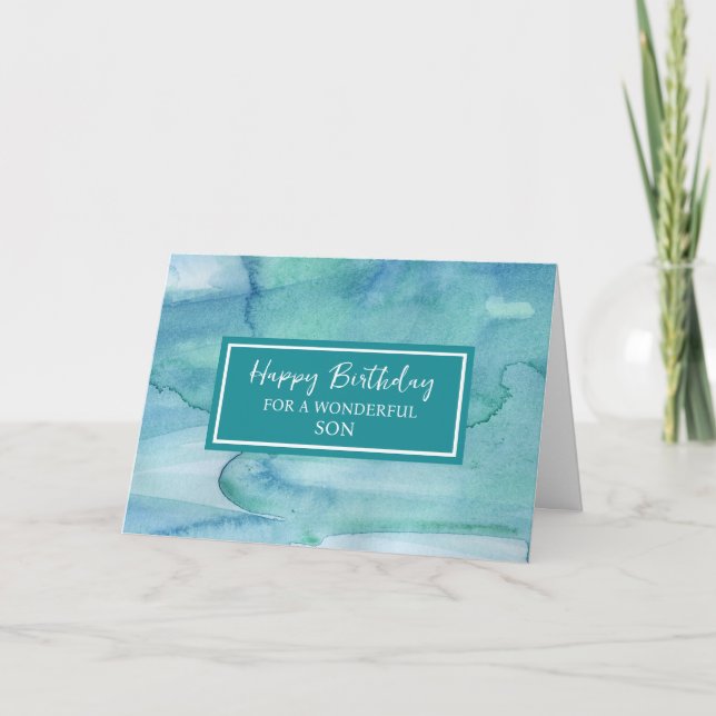 Blue Watercolor Son Birthday Card (Front)