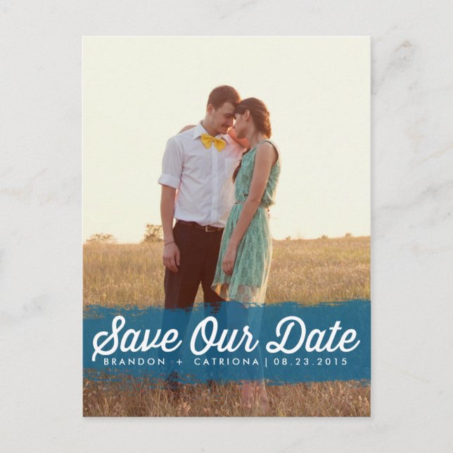 BLUE WATERCOLOR SPLASH | SAVE THE DATE POSTCARD (Front)