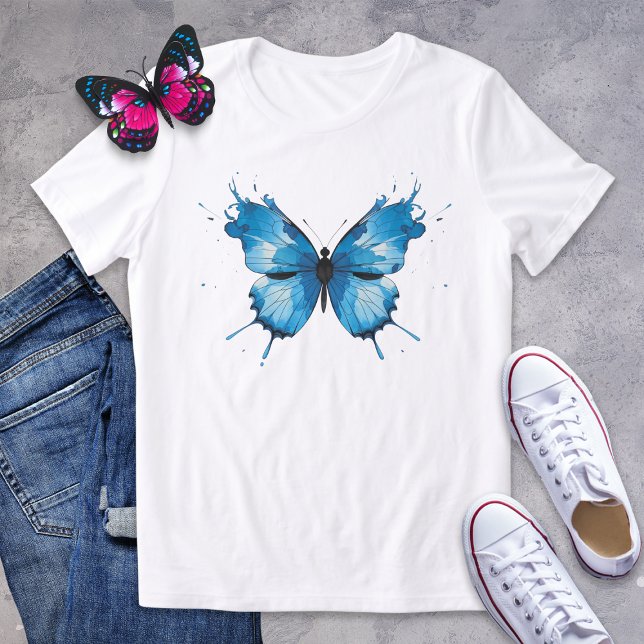 Blue Watercolor Splatter Butterfly Tri-Blend Shirt (Creator Uploaded)
