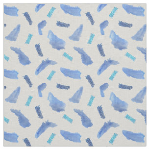 Blue Watercolor Spots Ivory Linen Fabric