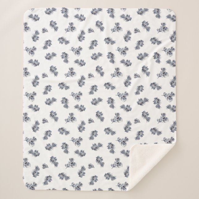 Blue Watercolor Sprig Sherpa Blanket (Front)