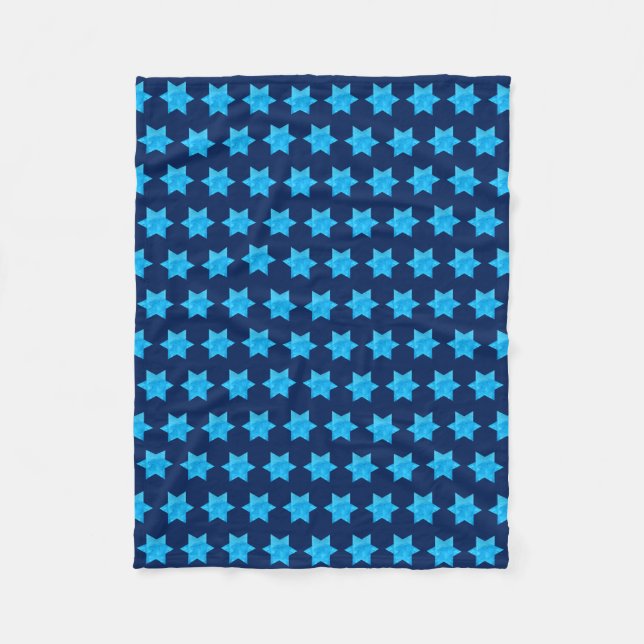 Blue Watercolor Star of David Jewish Holiday Fleece Blanket (Front)