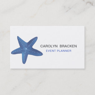 Blue Watercolor Starfish Ocean Stripes Business Card