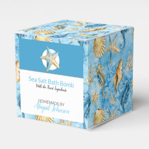 Blue Watercolor Starfish Seahorse Shells Bath Bomb Favour Box