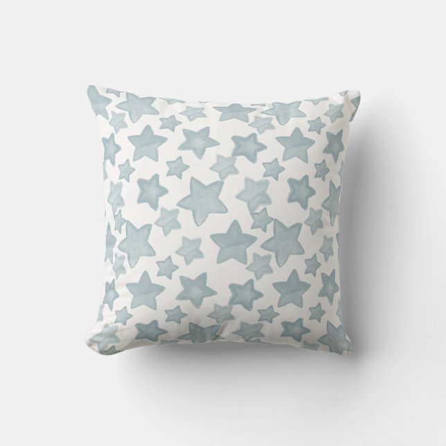 Blue Watercolor Stars Cushion (Front)