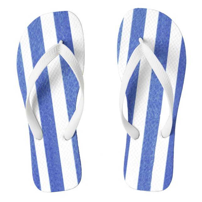 blue watercolor stripe on white jandals (Footbed)