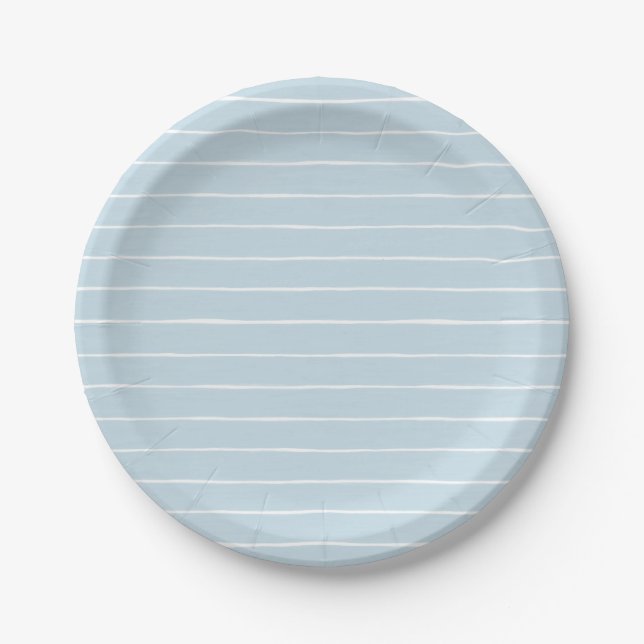 Blue Watercolor Stripe Paper Plate (Front)