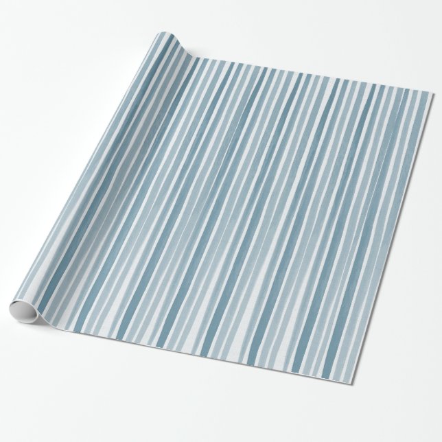 Blue Watercolor Stripes Baby Shower Wrapping Paper (Unrolled)