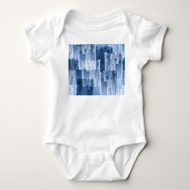 Blue Watercolor Stripes: Geometric Pattern Baby Bodysuit (Front)