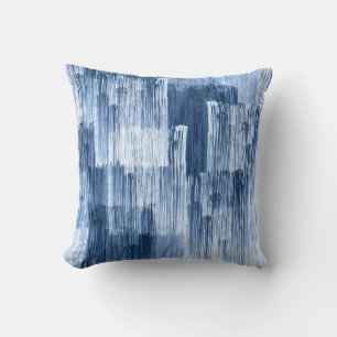 Blue Watercolor Stripes: Geometric Pattern Cushion