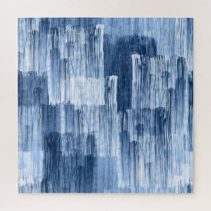 Blue Watercolor Stripes: Geometric Pattern Jigsaw Puzzle