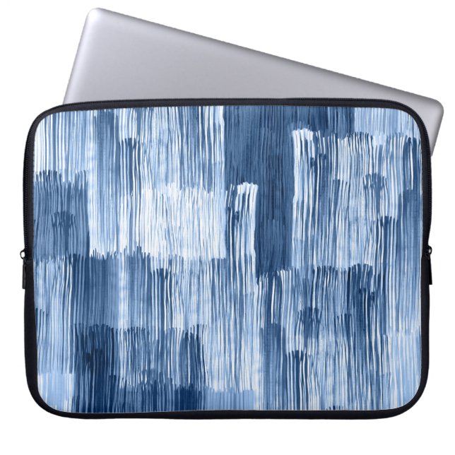 Blue Watercolor Stripes: Geometric Pattern Laptop Sleeve (Front)