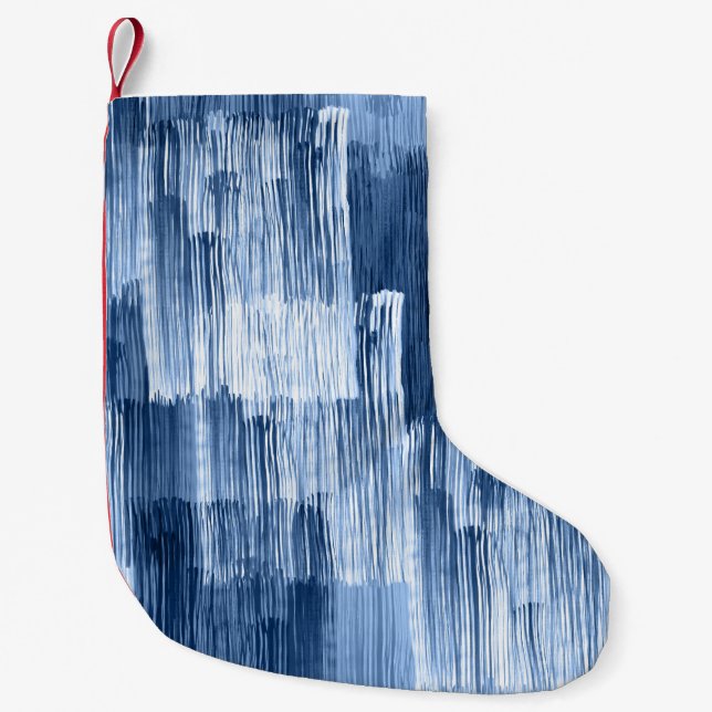 Blue Watercolor Stripes: Geometric Pattern Small Christmas Stocking (Front)