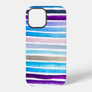 Blue watercolor stripes hand painted iPhone 12 case