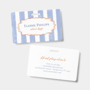 Blue Watercolor Stripes Wavy Frame Name Title ID Badge
