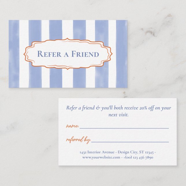 Blue Watercolor Stripes Wavy Frame Referral Card (Front/Back)