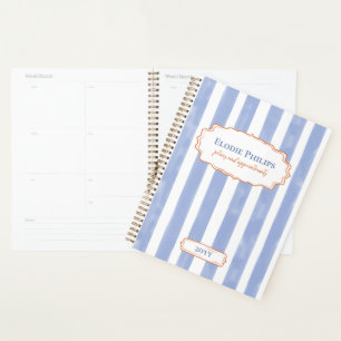 Blue Watercolor Stripes Wavy Orange Frame Planner