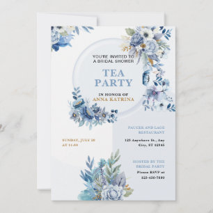 Blue Watercolor Tea Party Bridal Shower Invitation