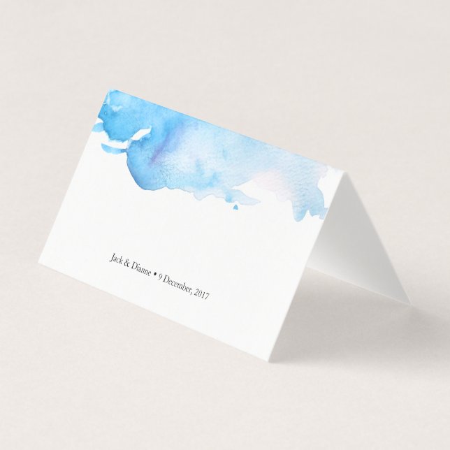 Blue watercolor Tent Cards | Wedding Place Cards (Front)
