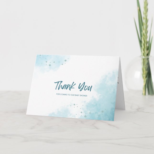 Blue Watercolor Thank You Baby Shower Card (Front)