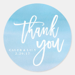 Blue watercolor Thank You sticker, label