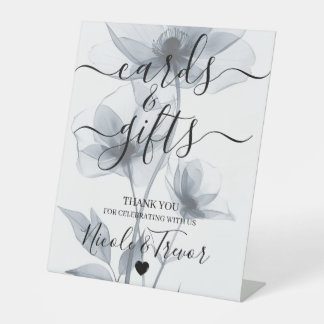 Blue Watercolor Translucent Flowers Cards & Gifts Pedestal Sign
