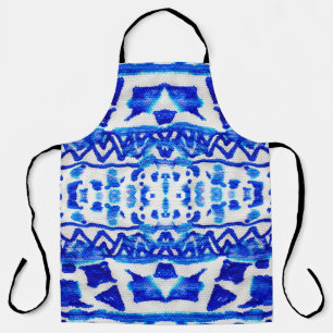 Blue watercolor tribal ethnic seamless pattern apron