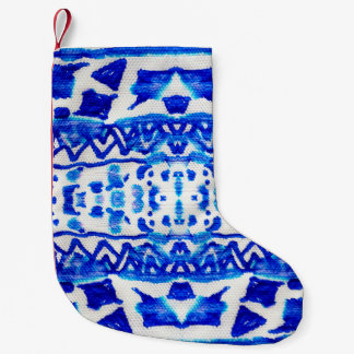 Blue watercolor tribal ethnic seamless pattern small christmas stocking