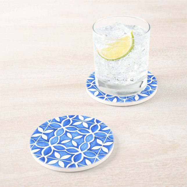 Blue Watercolor Tuscan Italian Tile  Coaster (Side)