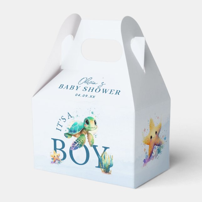 Blue Watercolor Under the Sea Baby Shower Favour Box (Front Side)
