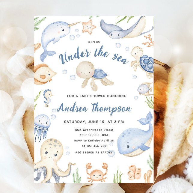 Blue Watercolor Under The Sea Baby Shower Invitation (Creator Uploaded)