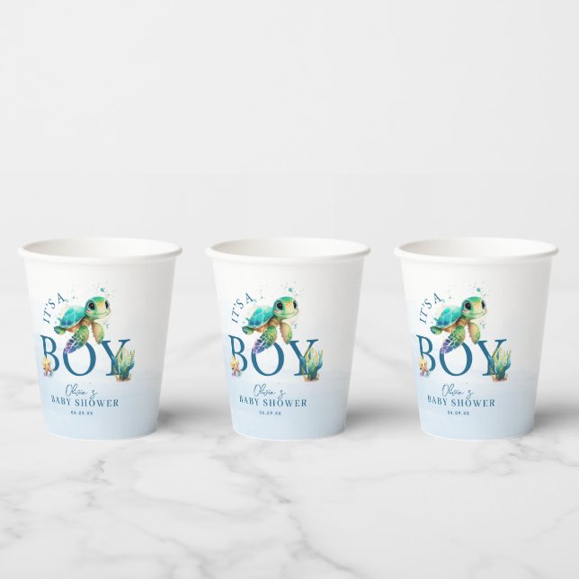 Blue Watercolor Under the Sea Baby Shower Paper Cups (Multi)