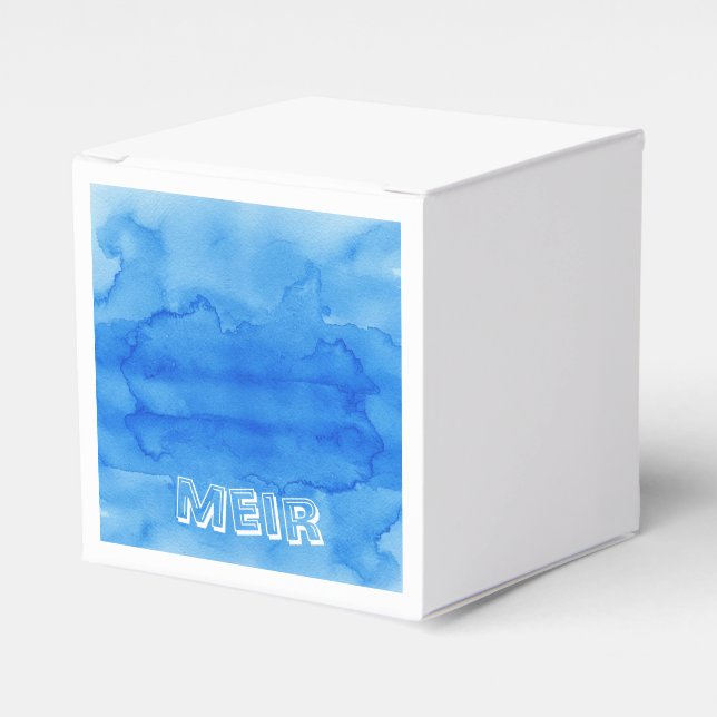 Blue watercolor upsherin favour box (Front Side)