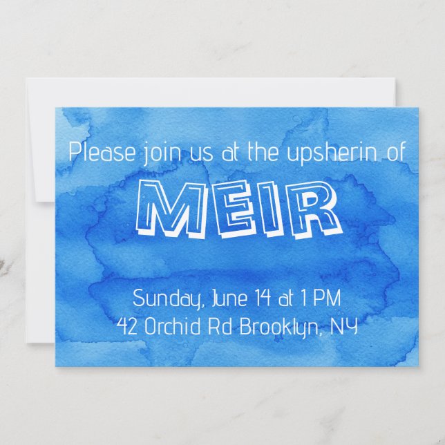 Blue watercolor upsherin invitation (Front)