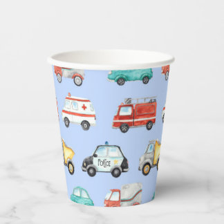 Blue Watercolor Vehicle  Paper Cups