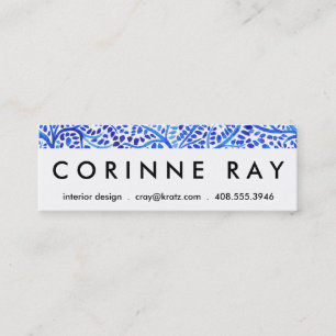 Blue watercolor vines classic painted leaves print mini business card
