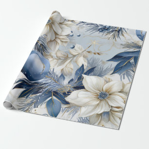 Blue Watercolor Vintage Inspired Florals Wrapping Paper