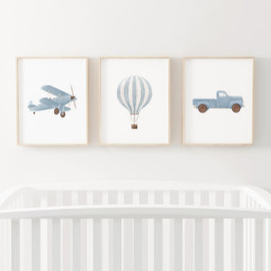 Blue Watercolor Vintage Travel Nursery Decor
