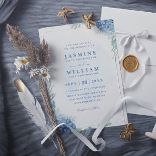 Blue Watercolor Virtual Elegant QR Code Wedding Invitation