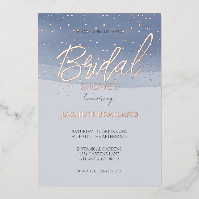 Blue Watercolor Wash Bridal Shower Sparkle  (Front)