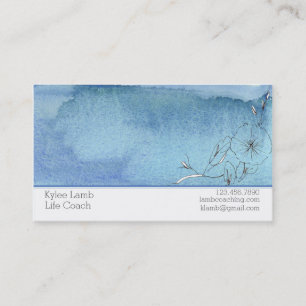 Blue Watercolor Wash Flower Business Card