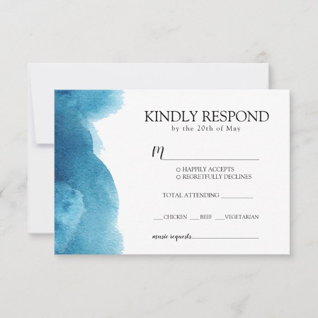 Blue Watercolor wash Invitation RSVP (Front)