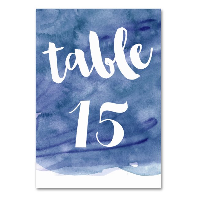 Blue Watercolor Wash Table Number (Front)