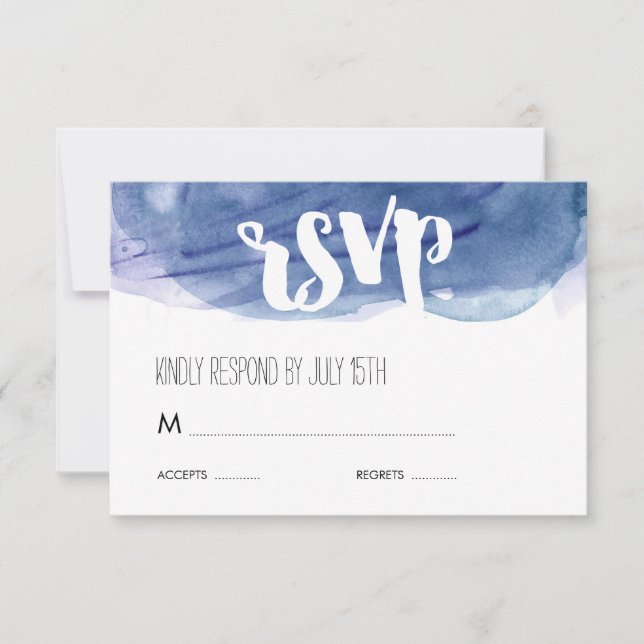 Blue Watercolor Wash Wedding RSVP Response (Front)