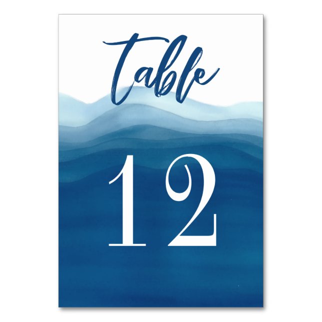 Blue Watercolor Wave Design | Table Card (Front)