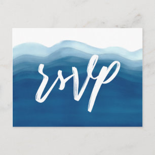 Blue Watercolor Wave RSVP Invitation Postcard