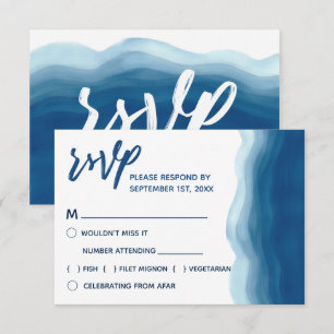 Blue Watercolor Wave RSVP Meal Choice Invitation