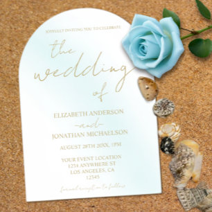 Blue Watercolor Wave Wedding Acrylic Invitations